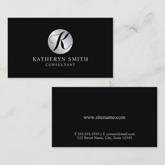 Monogram zwart en zilver Elegant Visitekaartje (Voorkant / Achterkant)