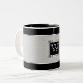 Monogram zwart en zilver en kunstleder tweekleurige koffiemok (Voorkant links)