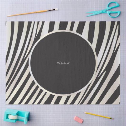 Monogram Zwart en Zilver Gestreept Zebra Patroon Tissuepapier (Craft)
