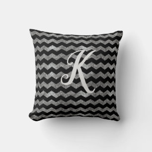 Monogram Zwart en Zilver Glitter Chevron Kussen