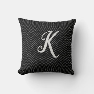 Monogram Zwart en Zilver Glitter Chevron Kussen