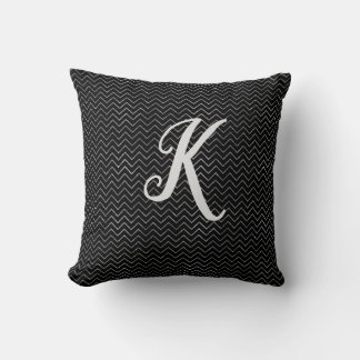 Monogram Zwart en Zilver Glitter Chevron Kussen