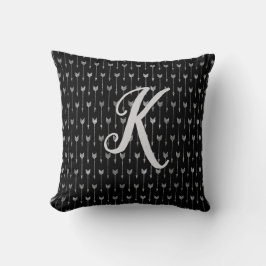 Monogram zwart en zilver glitter pijl patroon kussen