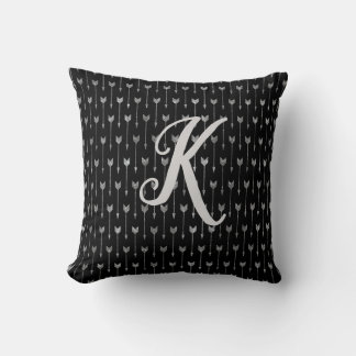 Monogram zwart en zilver glitter pijl patroon kussen