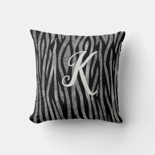 Monogram zwart en zilver Glitter Zebra Afdrukken Kussen