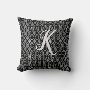 Monogram zwart en zilver glitter zeshoek kussen