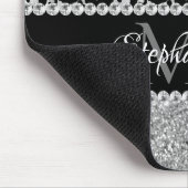 Monogram zwart en zilver Leopard Girly Muismat (Hoek)