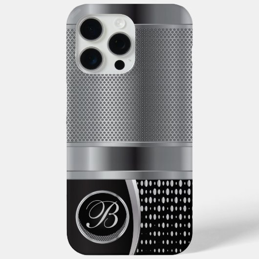 Monogram Zwart en Zilver Metaalnetwerk Case-Mate iPhone Case (Achterkant)