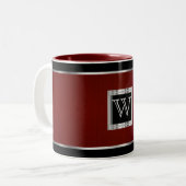 Monogram zwart en zilver op Borstel Maroon Tweekleurige Koffiemok (Voorkant links)