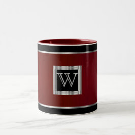 Monogram zwart en zilver op Borstel Maroon Tweekleurige Koffiemok