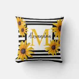 Monogram Zwart Eyed Susan Gele Zwarte Streep Kussen