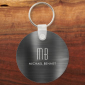 Monogram zwart Faux geborsteld metaal Sleutelhanger (Voorkant)