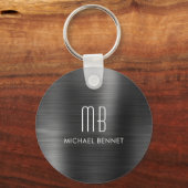 Monogram Zwart Faux Geborsteld Metalen Sleutelhang Sleutelhanger (Voorkant)