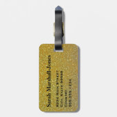 Monogram Zwart / Faux Gold Glitter Stripe Bagagelabel (Achterkant verticaal)