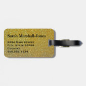 Monogram Zwart / Faux Gold Glitter Stripe Bagagelabel (Achterkant horizontaal)