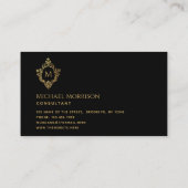 Monogram Zwart Faux Goud Elegant Crest Visitekaartje (Achterkant)