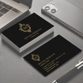 Monogram Zwart Faux Goud Elegant Crest Visitekaartje