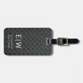 Monogram Zwart Faux Metallic Elegant Bagagelabel (Voorkant horizontaal)