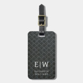 Monogram Zwart Faux Metallic Elegant Bagagelabel (Voorkant verticaal)
