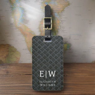 Monogram Zwart Faux Metallic Elegant Bagagelabel