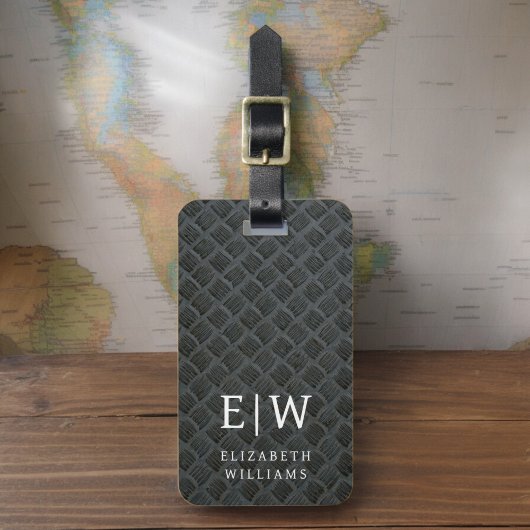 Monogram Zwart Faux Metallic Elegant Bagagelabel