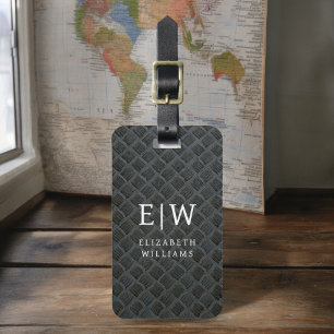 Monogram Zwart Faux Metallic Elegant Bagagelabel