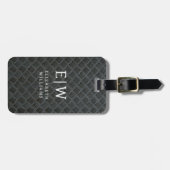 Monogram Zwart Faux Metallic Elegant Bagagelabel (Voorkant horizontaal)
