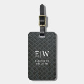 Monogram Zwart Faux Metallic Elegant Bagagelabel (Voorkant verticaal)