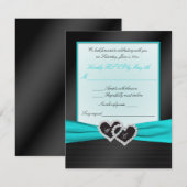 Monogram zwart FAUX Satin Pleats met Aqua RSVP (Voorkant / Achterkant)