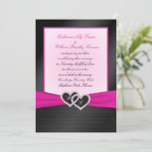 Monogram zwart FAUX Satin Plezier met roze uitnodi Kaart (Staand voorkant)
