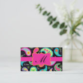 Monogram zwart Fuchsia Pink Modern Paisley Pattern Visitekaartje (Staand voorkant)