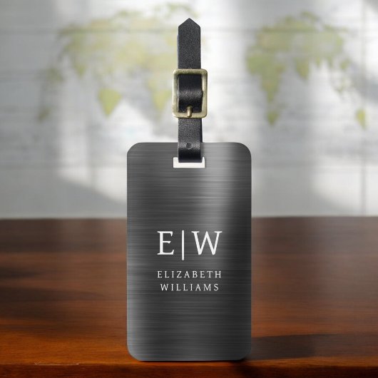 Monogram Zwart Geborsteld Metaal Elegant Bagagelabel