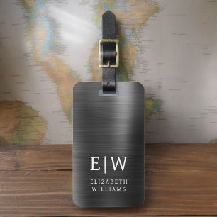 Monogram Zwart Geborsteld Metaalachtig Elegant Bagagelabel