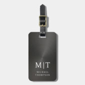 Monogram Zwart Geborsteld Metallic Elegant Bagagelabel (Voorkant verticaal)