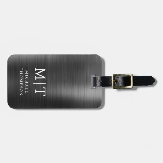 Monogram Zwart Geborsteld Metallic Elegant Bagagelabel (Voorkant horizontaal)