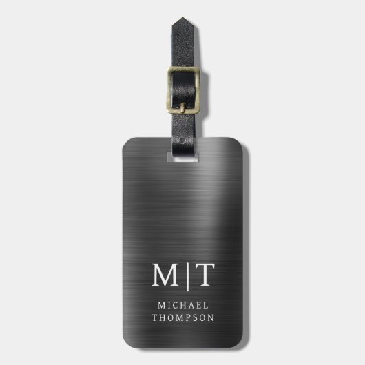 Monogram Zwart Geborsteld Metallic Elegant Bagagelabel (Voorkant verticaal)