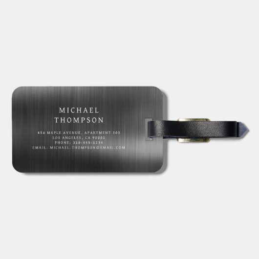 Monogram Zwart Geborsteld Metallic Elegant Bagagelabel (Achterkant horizontaal)