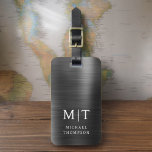 Monogram Zwart Geborsteld Metallic Elegant Bagagelabel<br><div class="desc">Verhoog uw reiservaring met ons Classic Elegant Modern Minimalist Monogram Bagagelabel. Dit zorgvuldig ontworpen accessoire combineert naadloos tijdloze elegantie met hedendaags minimalisme, waardoor uw bagage opvalt met verfijning. Dit bagagelabel, dat met precisie en oog voor detail is vervaardigd, is meer dan alleen een praktisch item; het is een gepersonaliseerde uiting...</div>