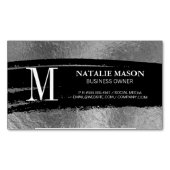 Monogram zwart geborsteld | zilverfolie magnetisch visitekaartje (Voorkant)