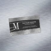 Monogram zwart geborsteld | zilverfolie magnetisch visitekaartje (Voorbeeld)