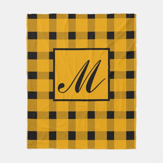 Monogram zwart geel Gingham patroon Fleece Deken (Voorkant)