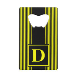 Monogram zwart/gele streep creditkaart flessenopener