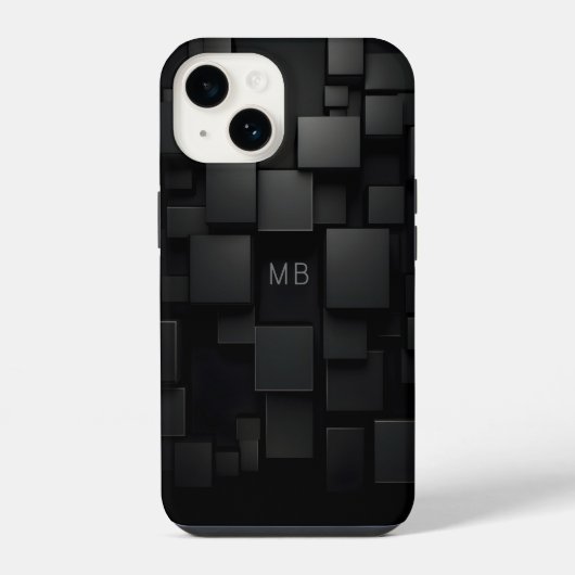 Monogram Zwart Geometrisch Abstract Patroon iPhone Hoesje (Achterkant)