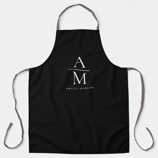 Monogram zwart gepersonaliseerd Schort (Voorkant)