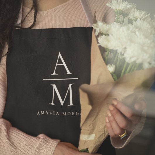 Monogram zwart gepersonaliseerd Schort