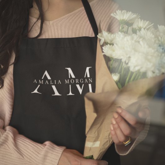 Monogram zwart gepersonaliseerd Schort