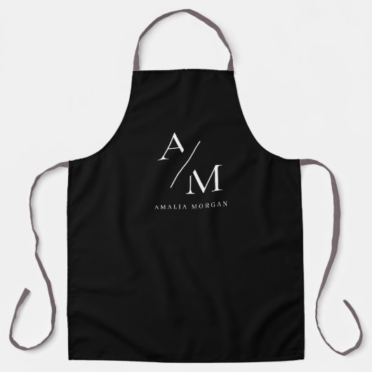 Monogram zwart gepersonaliseerd Schort (Voorkant)