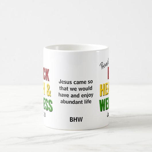 Monogram zwart Geschiedenis maand Gezondheid en We Koffiemok (Center)