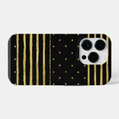 Monogram Zwart Gestreepte Goud iPhone Hoesje (Achterkant horizontaal)
