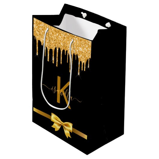 Monogram zwart glinsterend bedank favoriet medium cadeauzakje (Voorkant Gekanteld)